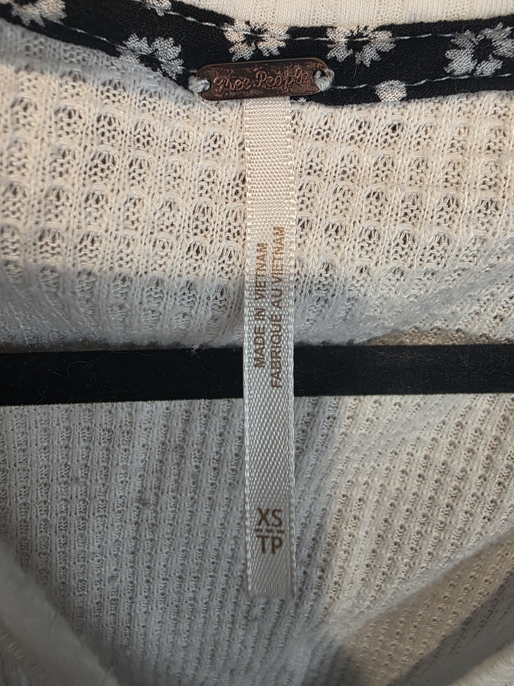Free People Cream Knit Thermal Tank with Black Floral Trim - Picture 6 of 6